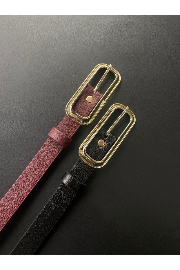 2Pcs Square Gold Buckle Belt Waist Belt Coat Belt Dress Belt Trouser Belt