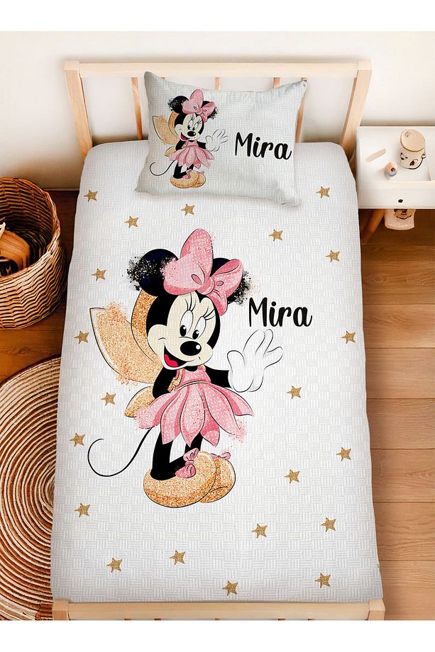 İsme Özel %100 Pamuk 160x230 Tek Kişilik Pike Takımı Minnie Mouse - 1