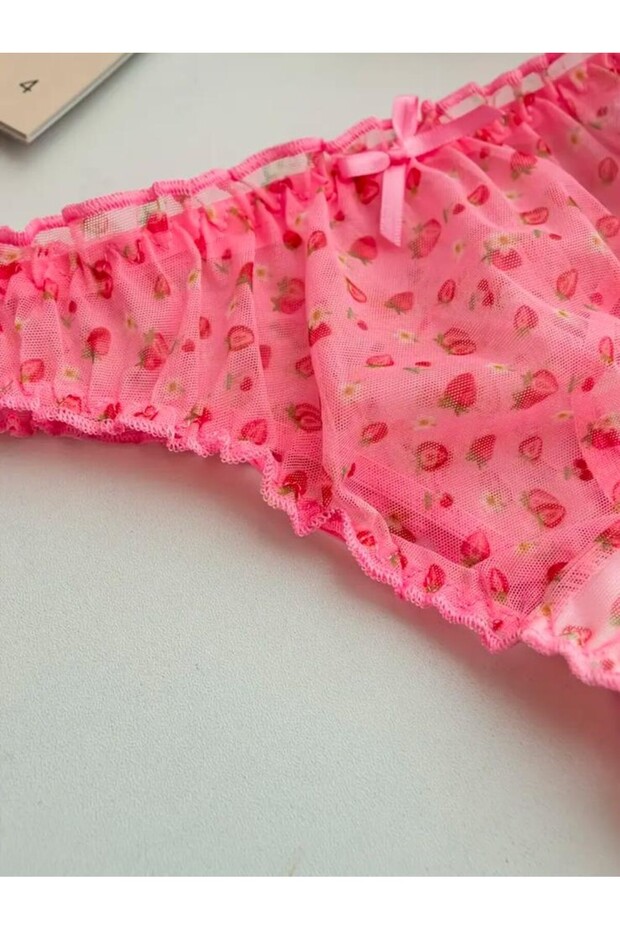 Sevimli Pembe Çilek Desenli String Tanga Seti - 4