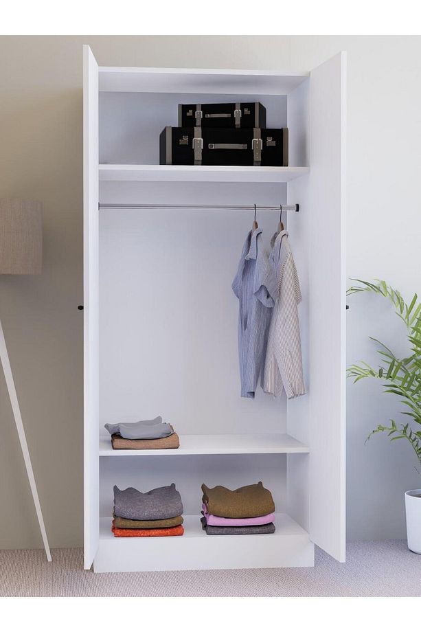 2 Kapaklı Tek Kişilik Gardırop, %100 MDF Sonoma/Beyaz - 3