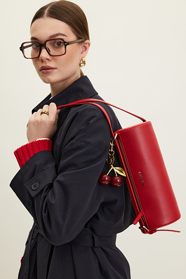 Červená kožená taška přes rameno - 1