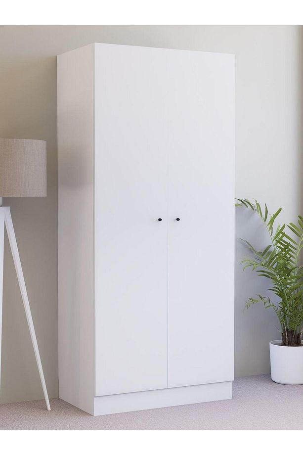 2 Kapaklı Tek Kişilik Gardırop, %100 MDF Sonoma/Beyaz - 1