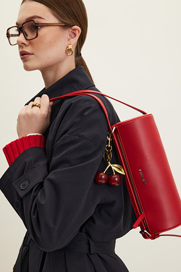 Červená kožená taška přes rameno - 4