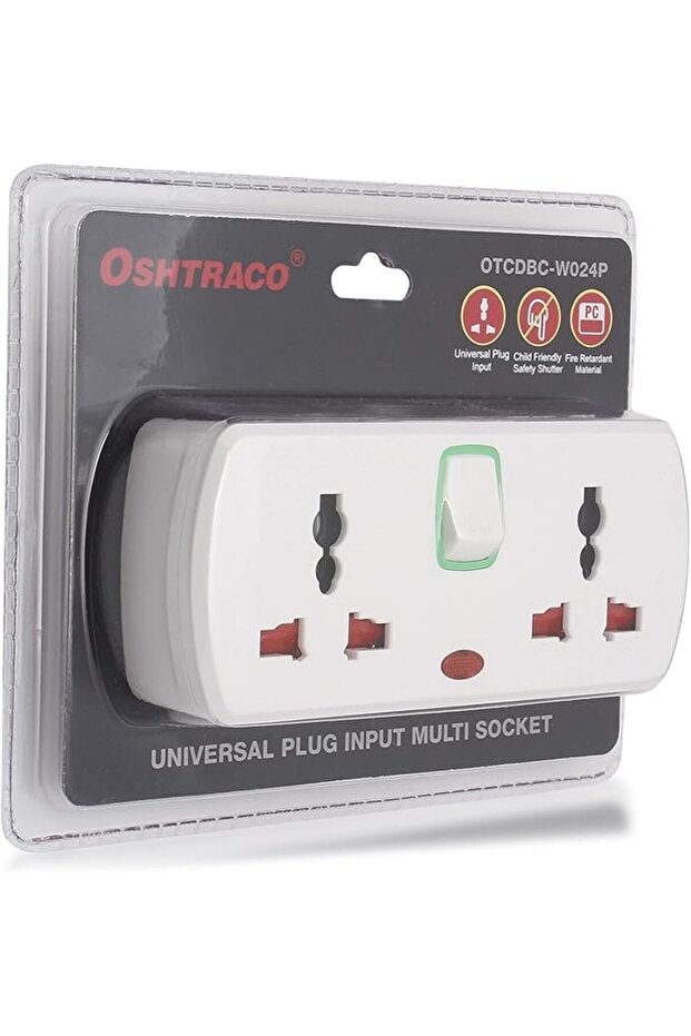 2 Way Universal plug Input Multi Socket outlet, with 2x 2pin outlet, and master switch - 1