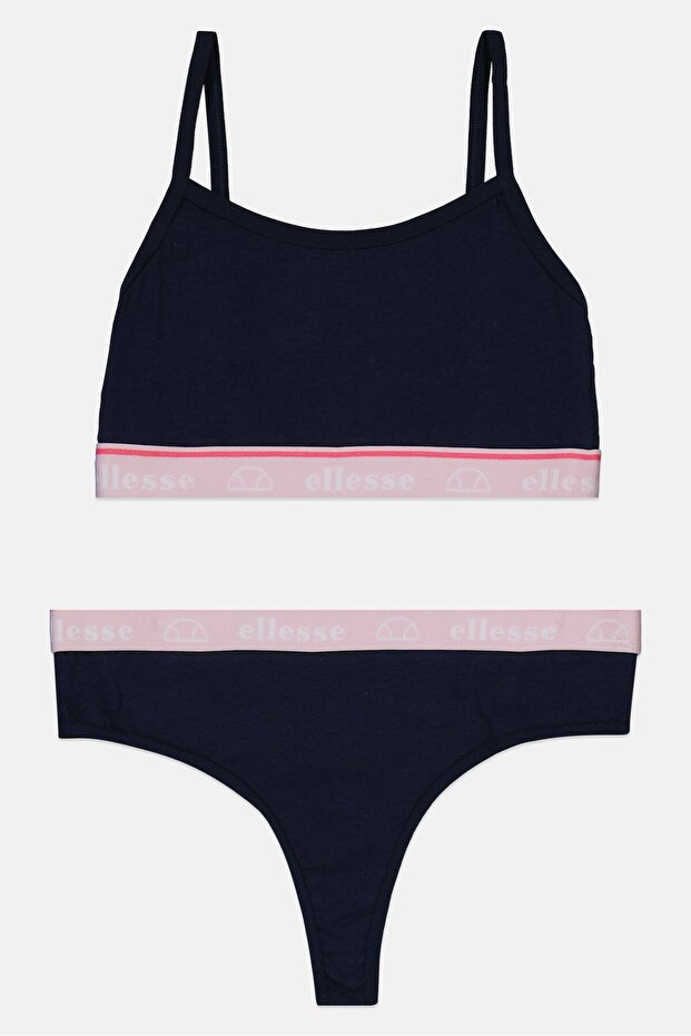 Women 2 Pcs Brand Logo Bralette And Thong Set, Navy