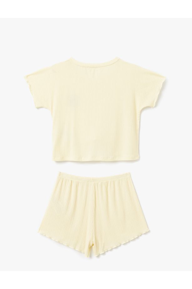Nakış Detaylı Kısa Kollu Modal Kumaş Şortlu Pijama Takımı - 4