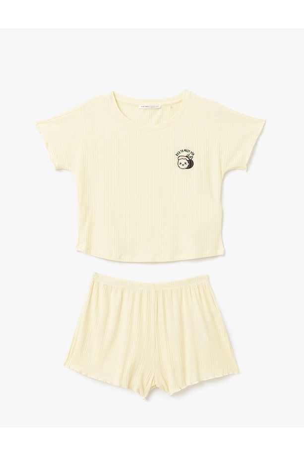 Nakış Detaylı Kısa Kollu Modal Kumaş Şortlu Pijama Takımı - 3
