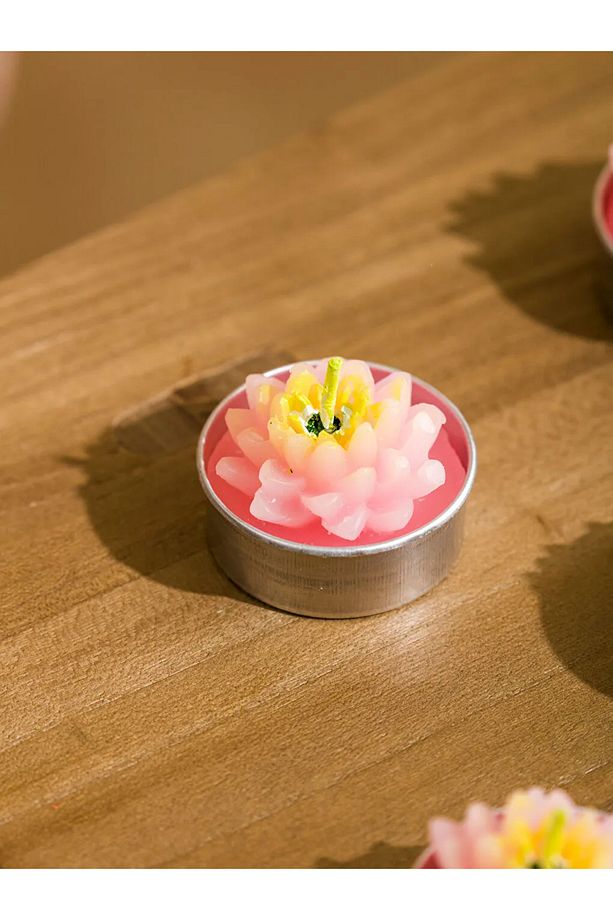 Pembe 6'lı Lotus Mum - 3
