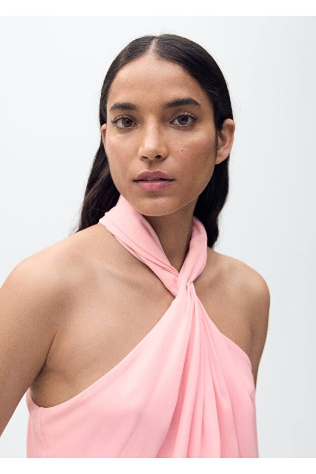 Sırt dekolteli halter yaka elbise - 8