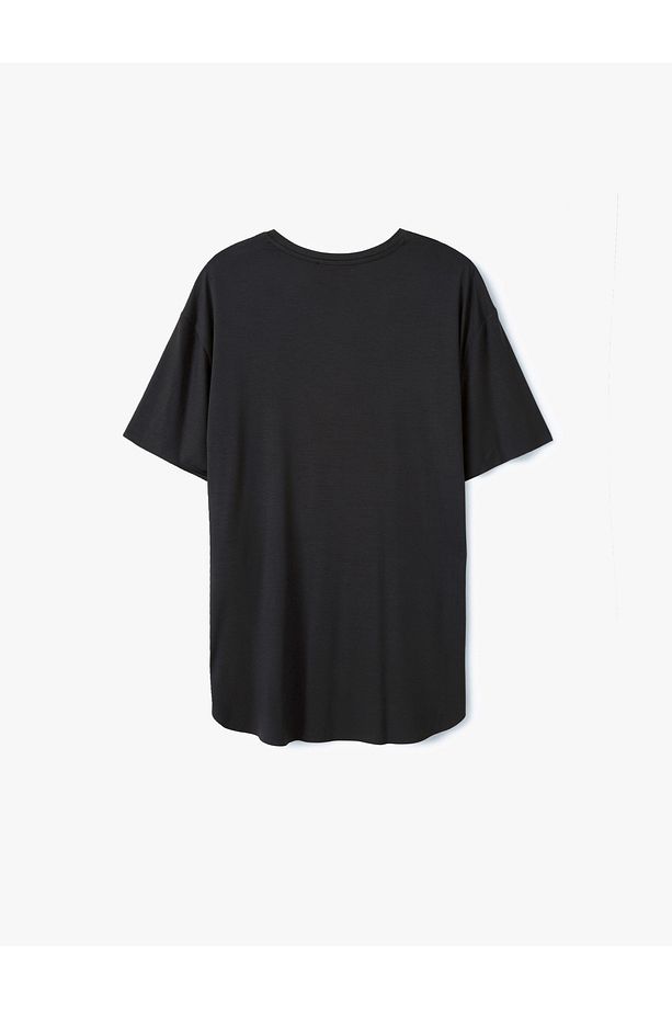 Viskon Kısa Kollu Slogan Baskılı Oversize Spor Tişört - 4