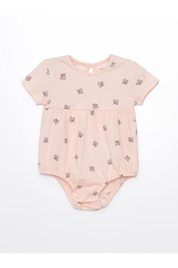 Crew Neck Short Sleeve Floral Patterned Baby Girl Snap Body (S4)