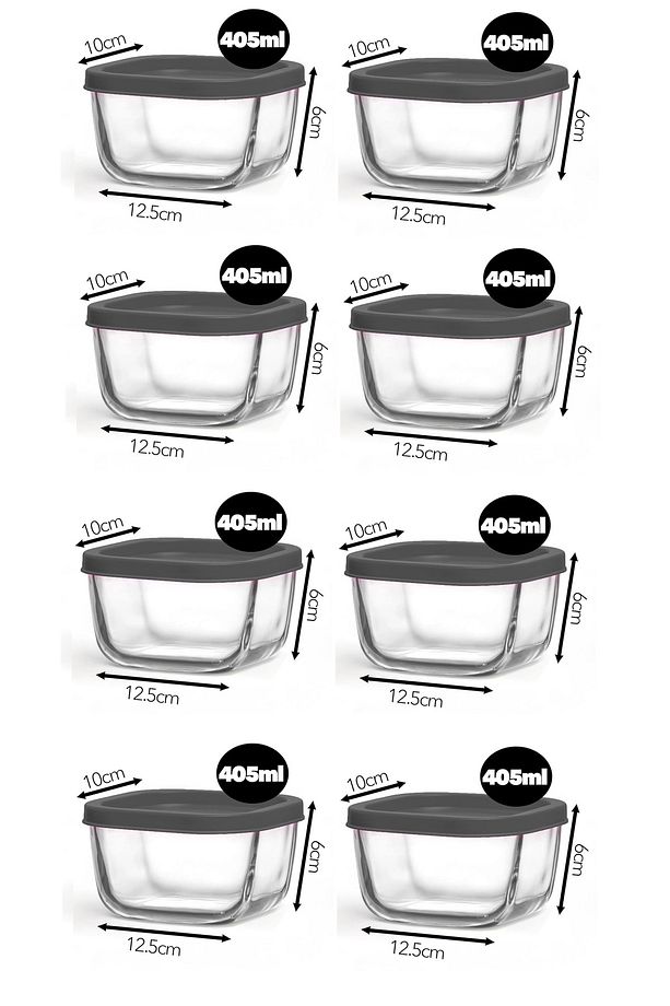 FEYZADE CUBE Saklama Kabı Seti 8 ADET GRİ KAPAKLI 405cc (CUB-235) - 1