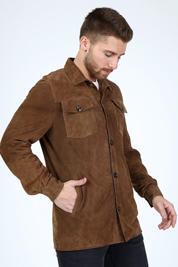 Düğmeli Süed Gömlek - 4