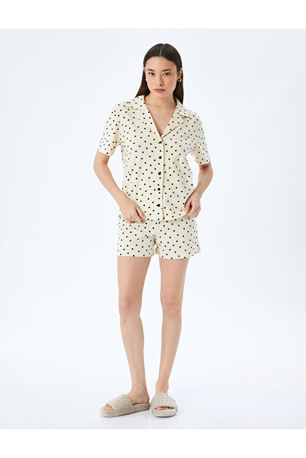 Cotton Heart Short Sleeve Shorts Pajama Set