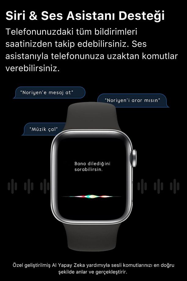 Türkçe Menülü Ios Android Uyumlu Spor Ve Sağlık Sensörlü Bluetooth Aramalı Siyah Akıllı Saat - 7