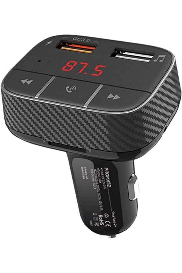 Bluetooth FM Modulator, QC 3.0, Hands-Free, AUX, TF Card, USB, LED Display, SmarTune-2+