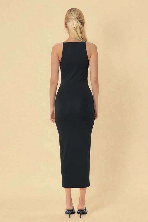 Halter Yaka Bodycon Örme Midi Elbise - 4