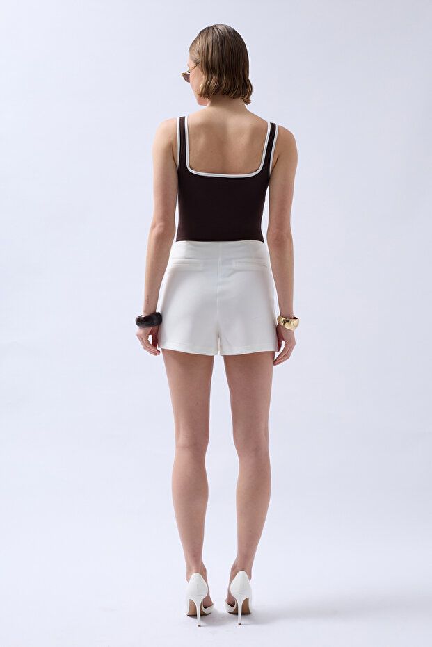 Basic Mini Şort Beyaz Etek - 7