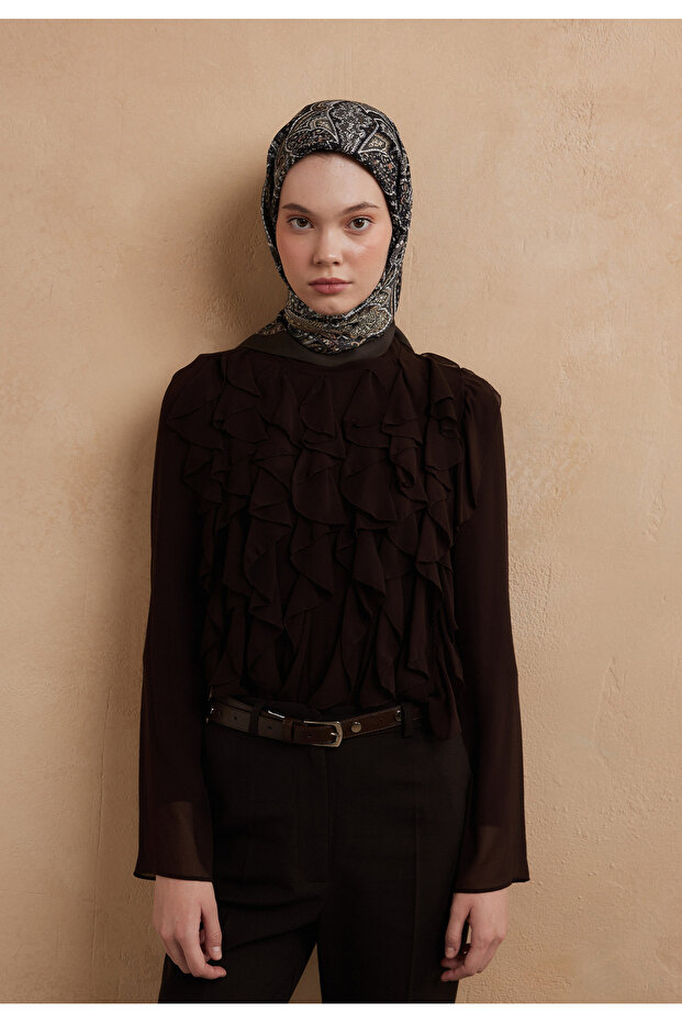 هيلين نمط مناديل النسيج البني - 3