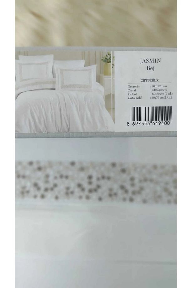 Jasmın Bej Çift Kişilik Nakışlı Pamuk Saten 4 Yastıklı Nevresim Takımı - 4