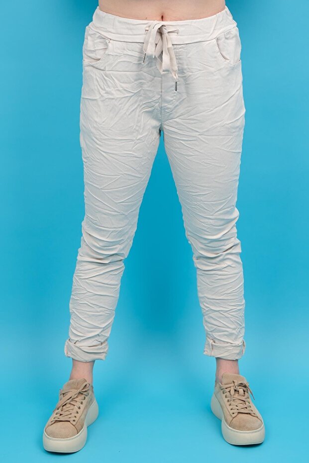 Likralı Düz Basic Pantolon Bej Renk - 2