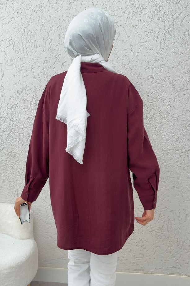Ara Biyeli Tesettür Gömlek 2219 - BORDO - 5