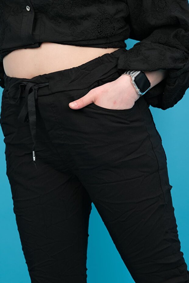 Likralı Düz Basic Pantolon Siyah Renk - 4