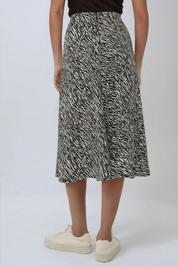 Yüksek Bel Zebra Desenli Midi Etek - 4
