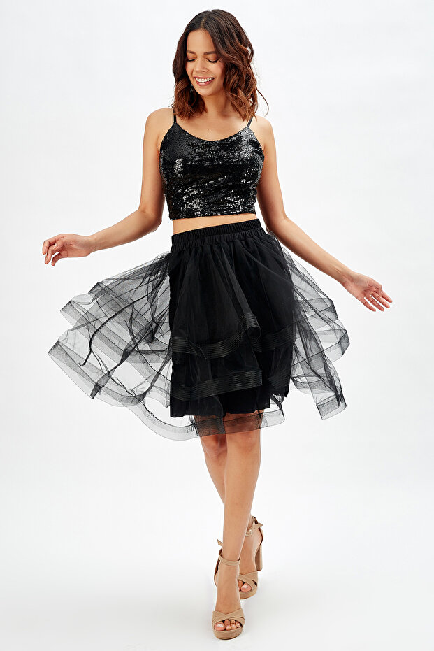Layered Evening Dress Skirt Black
