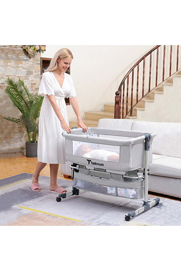 سرير بجانب السرير - رمادي - 3