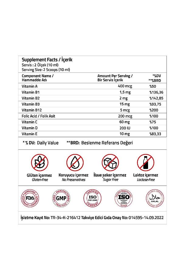 Multivitamin Vitamin B12 + Vitamin B3 + Vitamin D3 + Vitamin A + Folic Acid 150 ml Syrup - 3