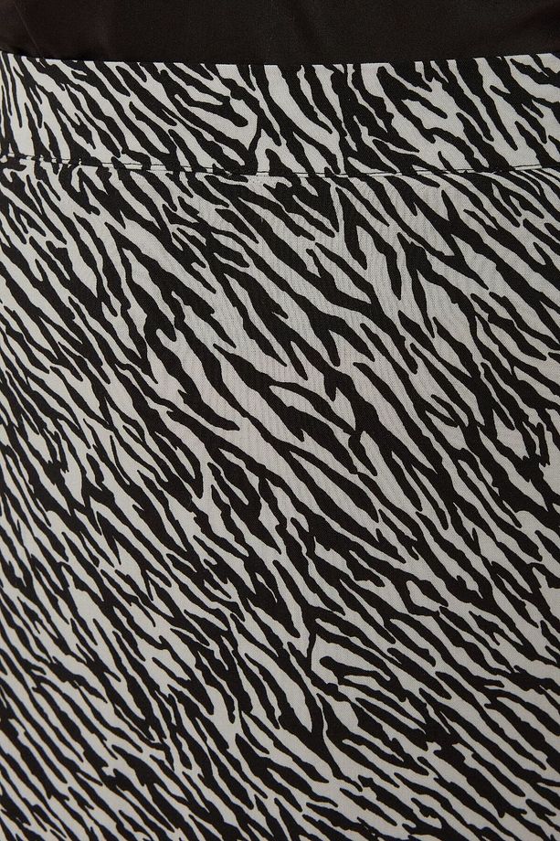 Yüksek Bel Zebra Desenli Midi Etek - 5