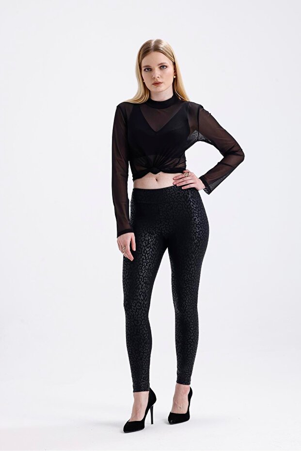 Devore Deri Tayt-SİYAH - 1