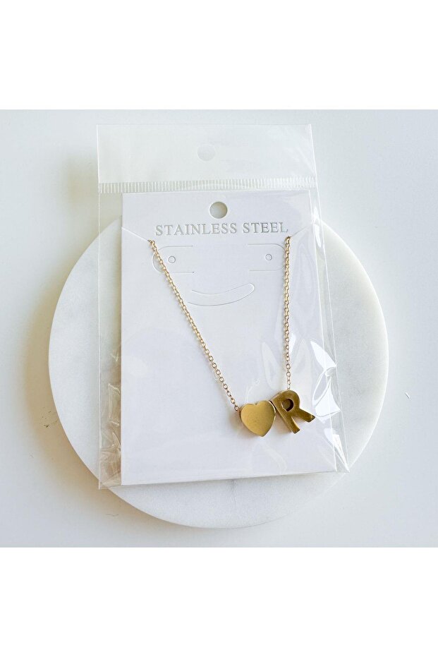 çelik kalpli harf kolye - 1