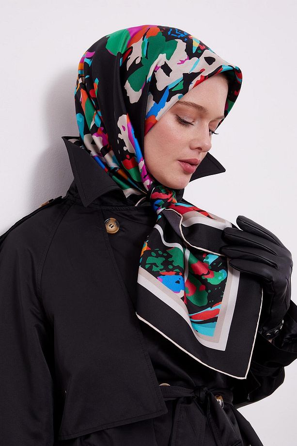 Twill Ipek Eşarp Siyah, Saks, Kırmızı - 1