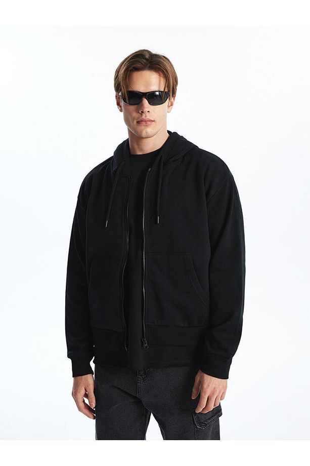 Kapüşonlu Uzun Kollu Erkek Fermuarlı Sweatshirt (S4) - 1
