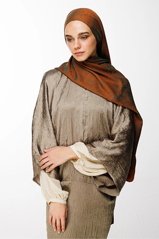 Double Sided Henna Pattern Shawl Cinnamon - Emerald - 2