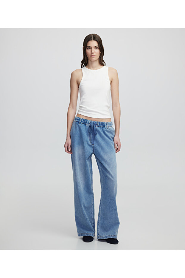 Elastik bel denim pantolon - 1