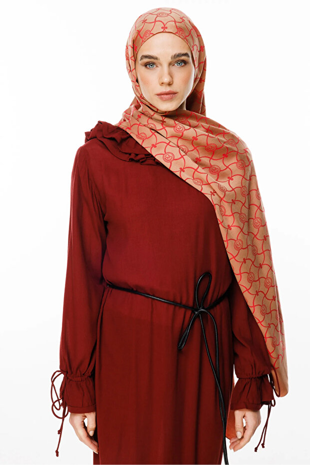Marrakech Pattern Double Sided Shawl Mink-Red - 1