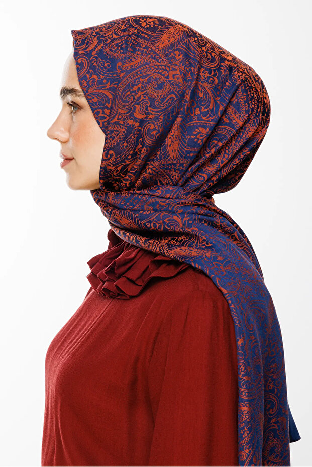 Velora Pattern Double-Sided Shawl Navy Blue-Onion Shell - 2