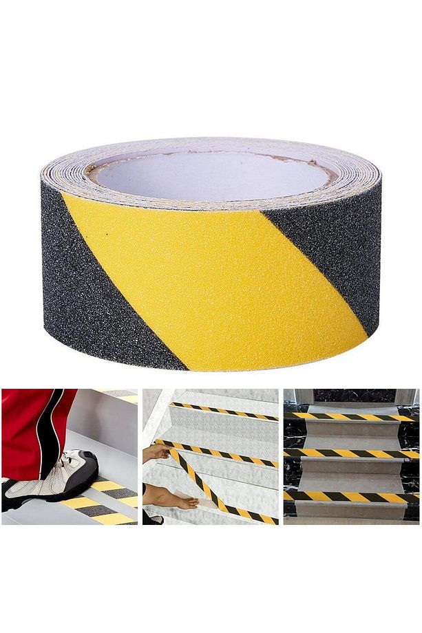 1 Mt Bondit Sarı-Siyah Yapışkanlı Kaygan Zemin Basamak Merdiven Kaydırmaz Bant 50mm - 2
