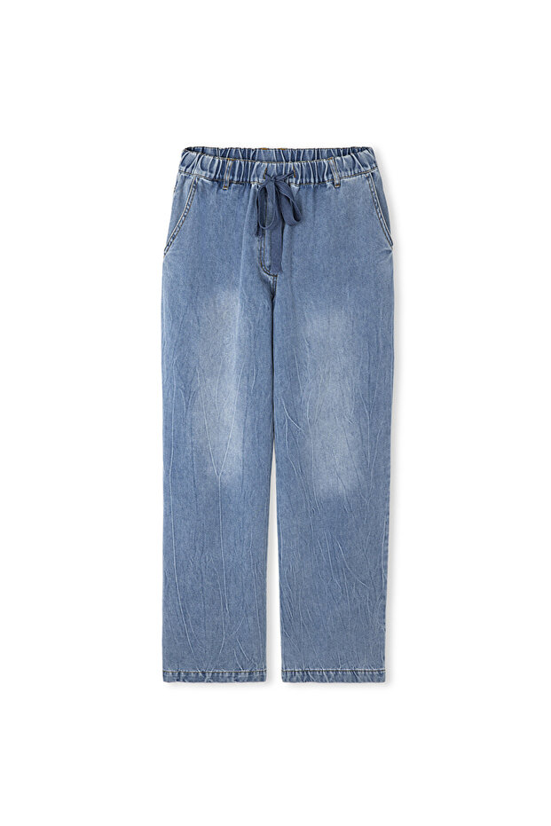 Elastik bel denim pantolon - 3