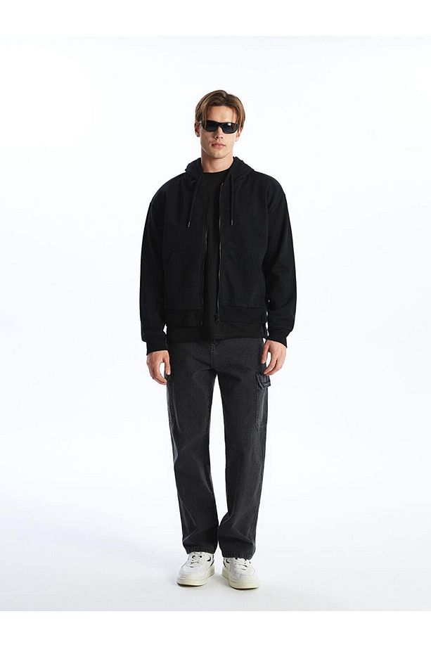 Kapüşonlu Uzun Kollu Erkek Fermuarlı Sweatshirt (S4) - 2