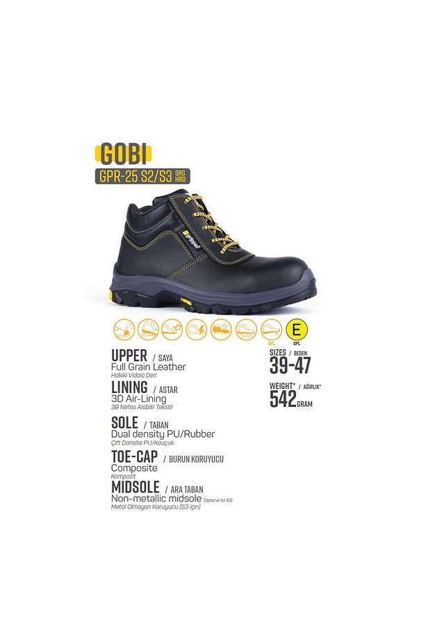 Gobi Gpr 25 S3 Hro Src Vidala Deri Kompozit Burunlu Kevlar Ara Tabanlı Iş Botu - 4