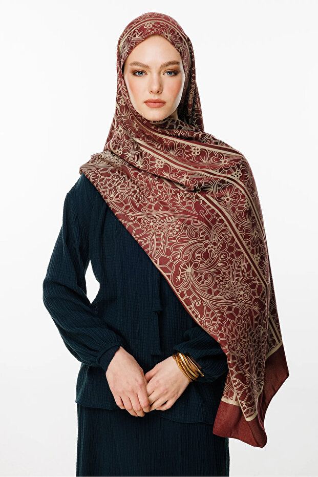 Lavin Pattern Double Sided Shawl Plum-Salmon