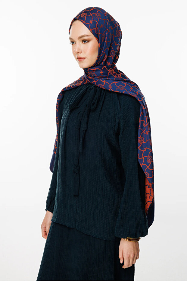 Marrakech Pattern Double Sided Shawl Navy Blue-Ceap Shell - 2