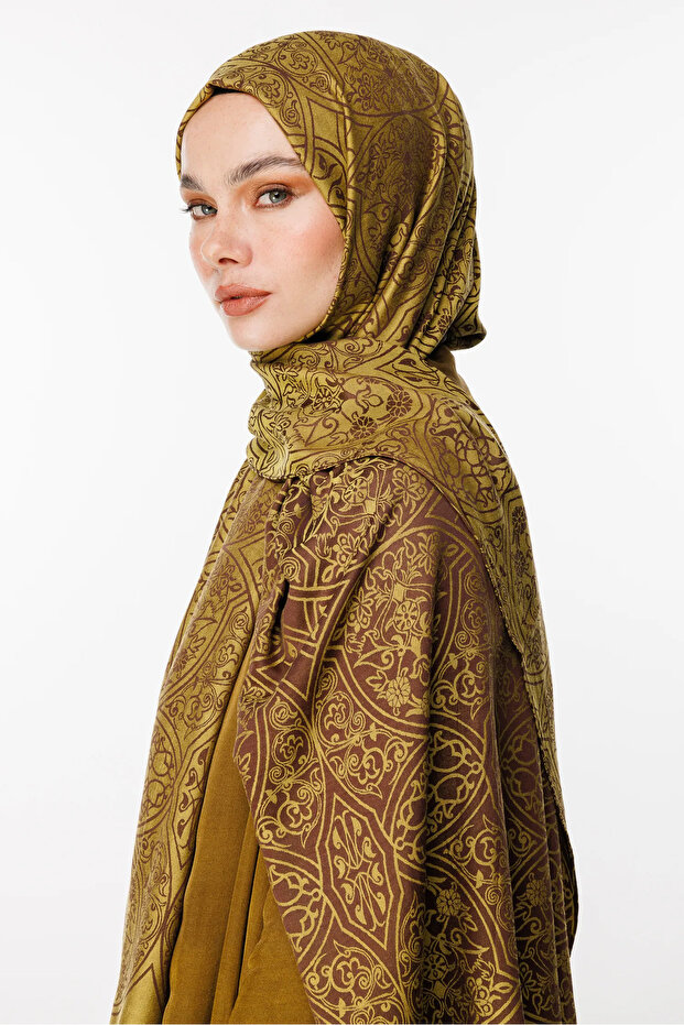 Morocco Pattern Double Sided Shawl Bitter Brown-Salmon