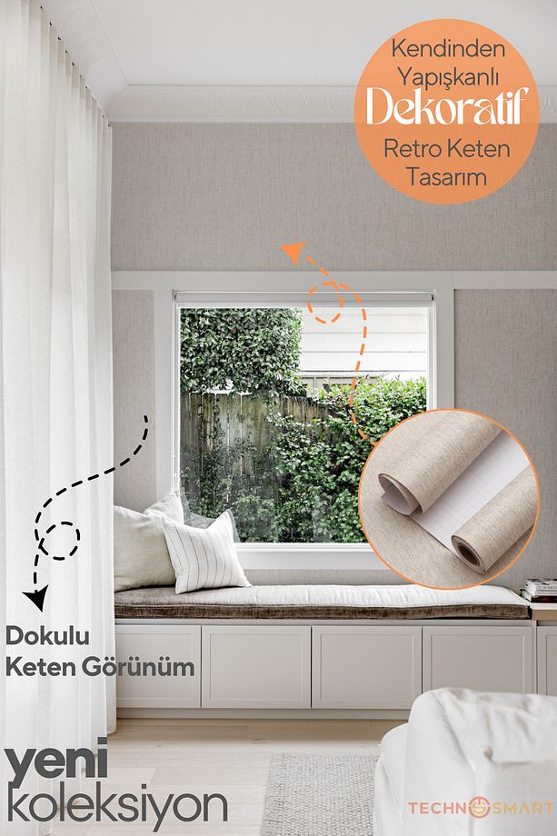 Kendinden Yapışkanlı Dokulu Keten Görünümlü Duvar Kağıdı Mutfak Dolap Kaplama - 2