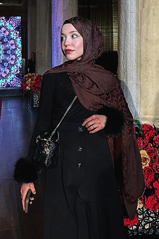 Marrakech Desen Çift Taraflı Şal Acı Kahve-Kahve - 1