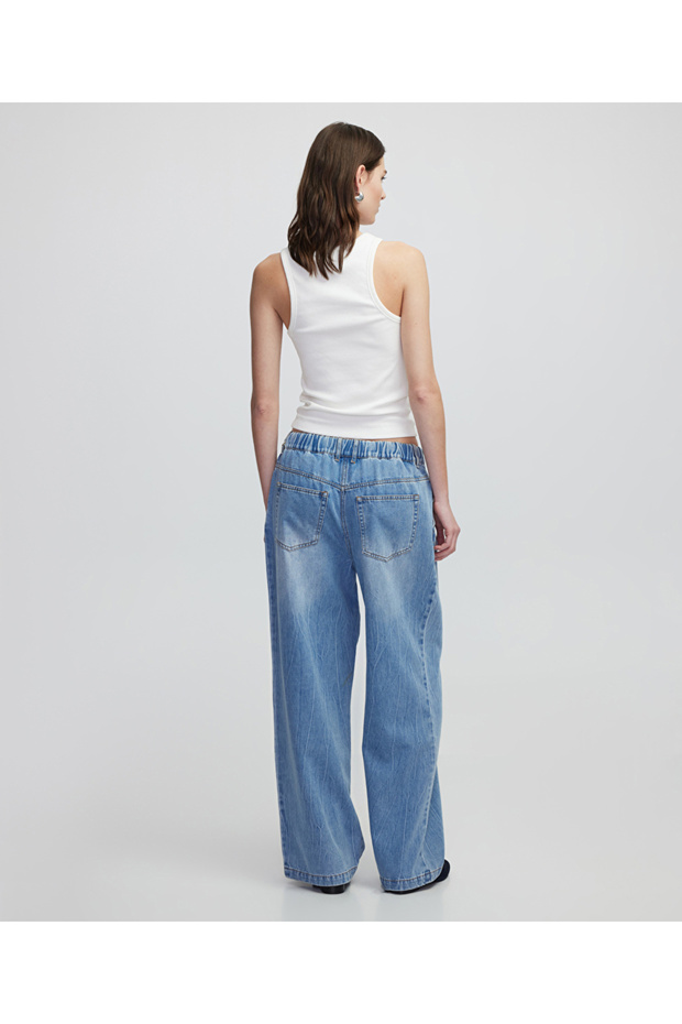 Elastik bel denim pantolon - 5